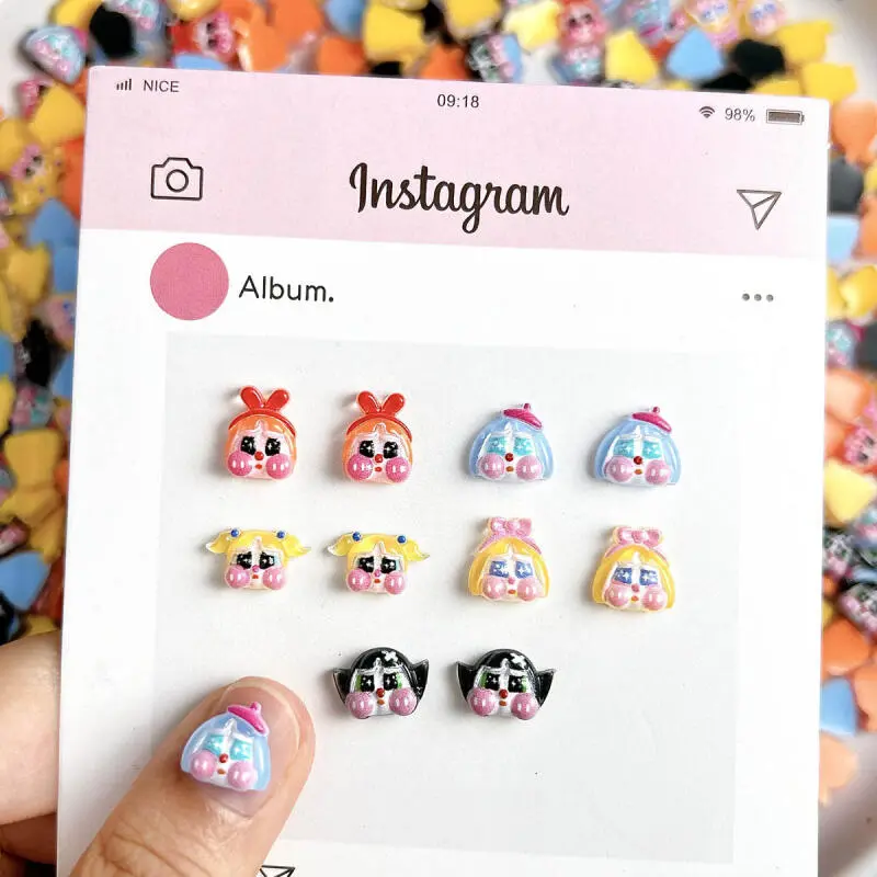 Cute Funny Crying Doll Nail Charms Cartoon Painted Girl Head Resin Nail Art Decorations Handmade DIY Phone Case Nail Accessories