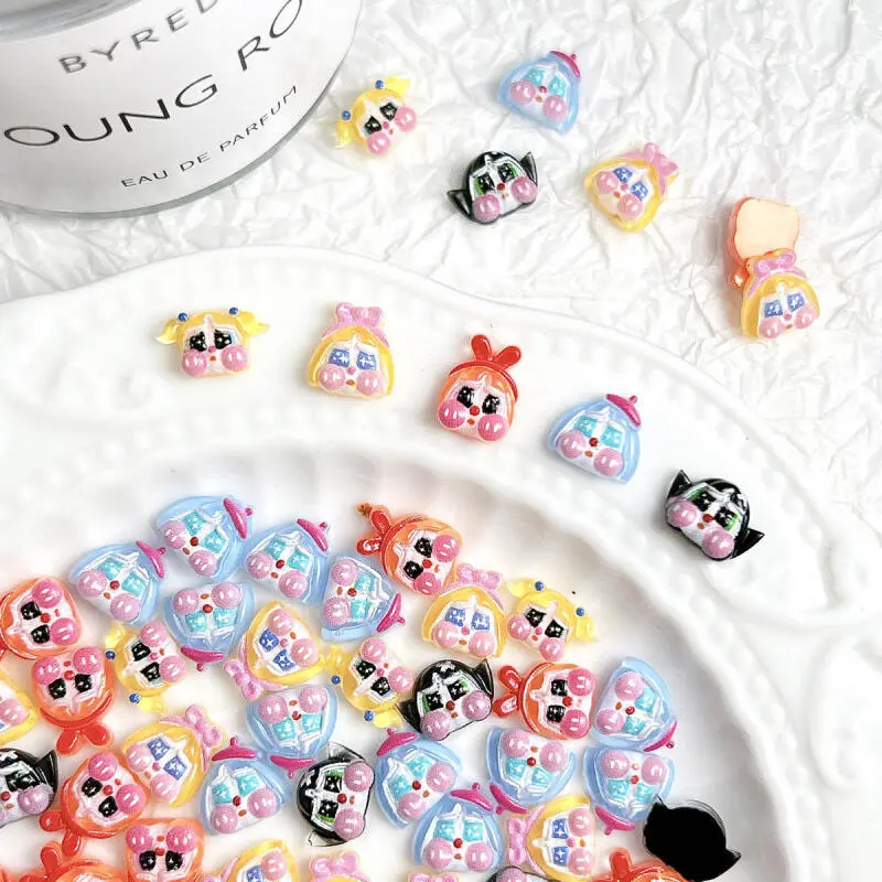 Cute Funny Crying Doll Nail Charms Cartoon Painted Girl Head Resin Nail Art Decorations Handmade DIY Phone Case Nail Accessories