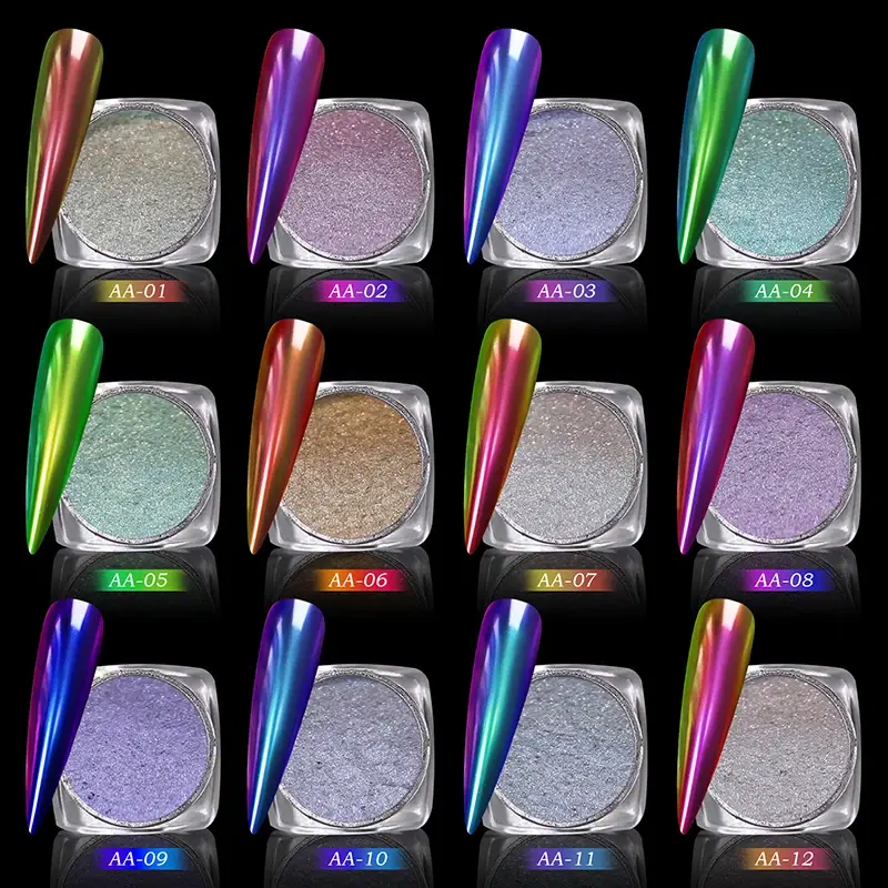 Magic Mirror Powder Chameleon Polarizing Nail Glitter High-Light Diamond Holographic Nail Art Pigments DIY UV Gel Manicure Dust