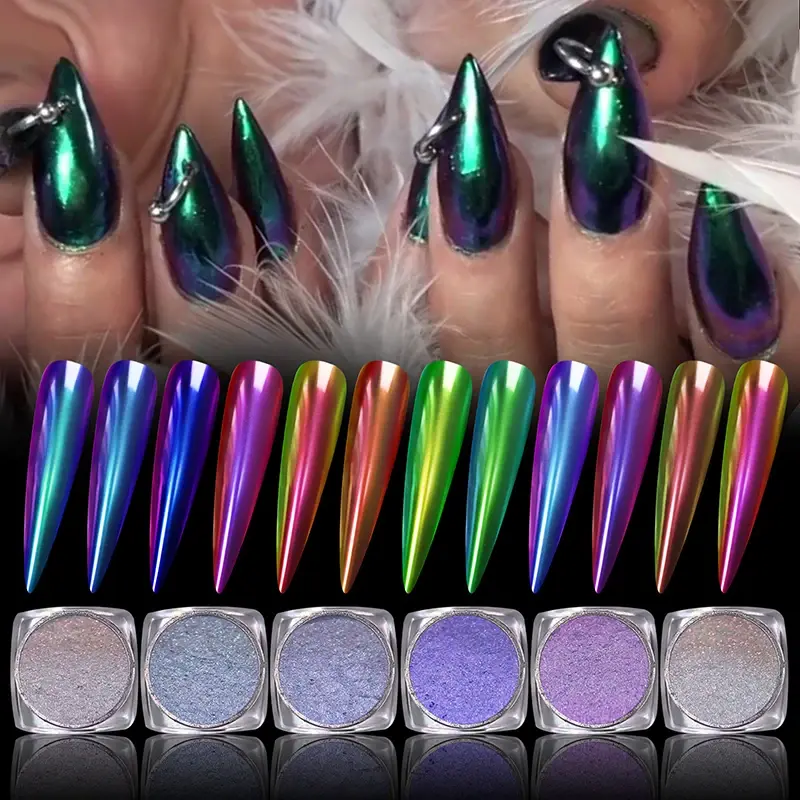 Magic Mirror Powder Chameleon Polarizing Nail Glitter High-Light Diamond Holographic Nail Art Pigments DIY UV Gel Manicure Dust
