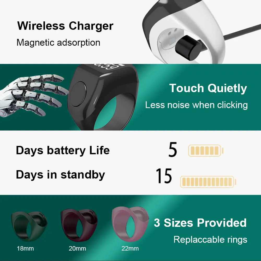 New Smart Tasbih Tally Digital Counter for Muslims Tasbeeh Zikr Ring 5 Prayer Time Vibration Reminder Waterproof