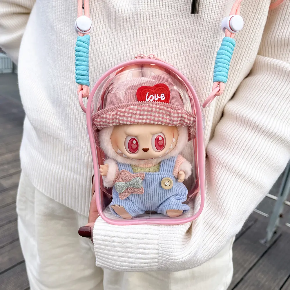 Messenger Bag Cotton Doll Bag Clear Hanging Display Case, Crossbody Doll Storage Bag, PVC Storage Case Cover for Figures
