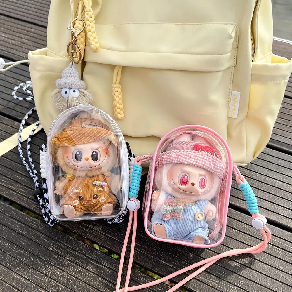 Messenger Bag Cotton Doll Bag Clear Hanging Display Case, Crossbody Doll Storage Bag, PVC Storage Case Cover for Figures