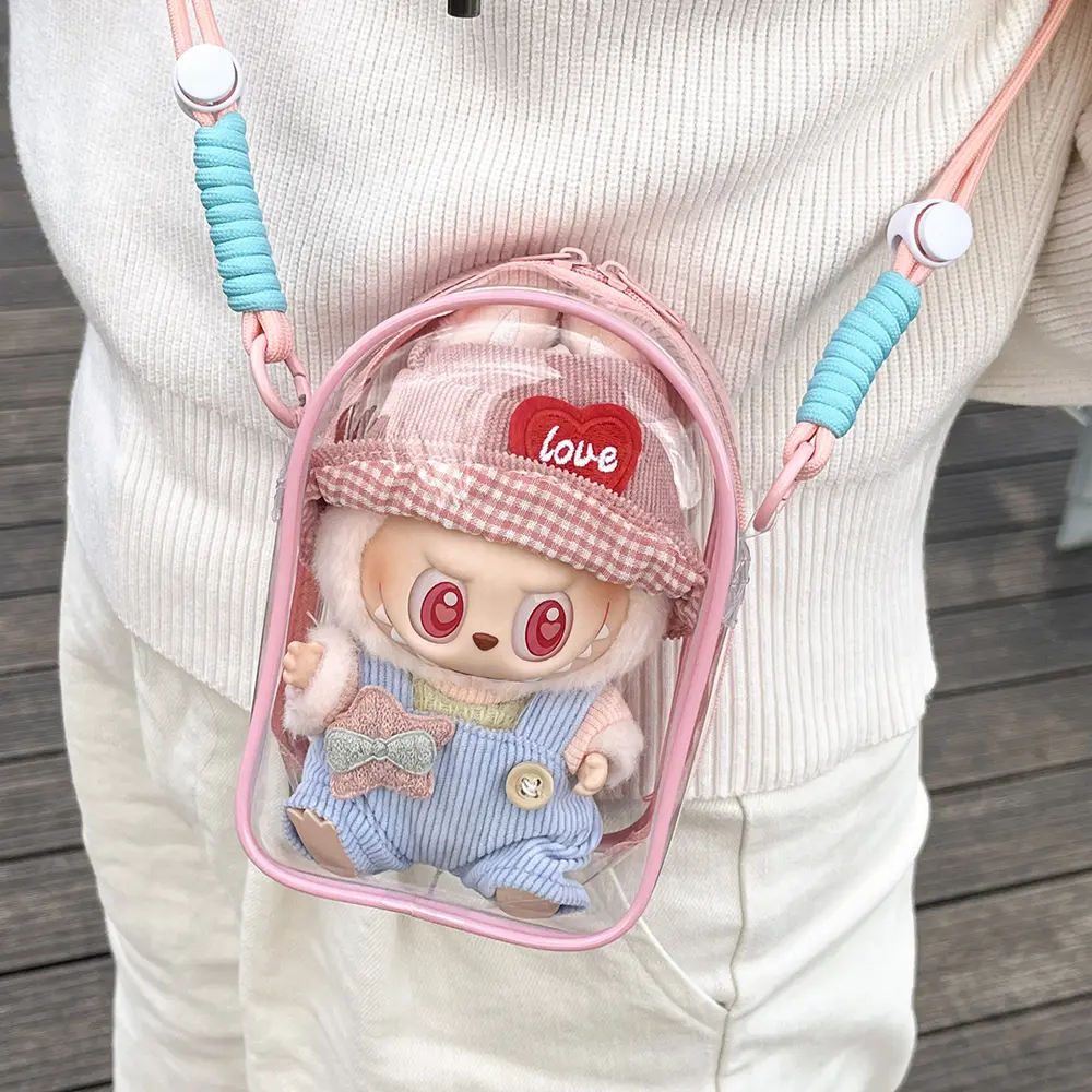 Messenger Bag Cotton Doll Bag Clear Hanging Display Case, Crossbody Doll Storage Bag, PVC Storage Case Cover for Figures