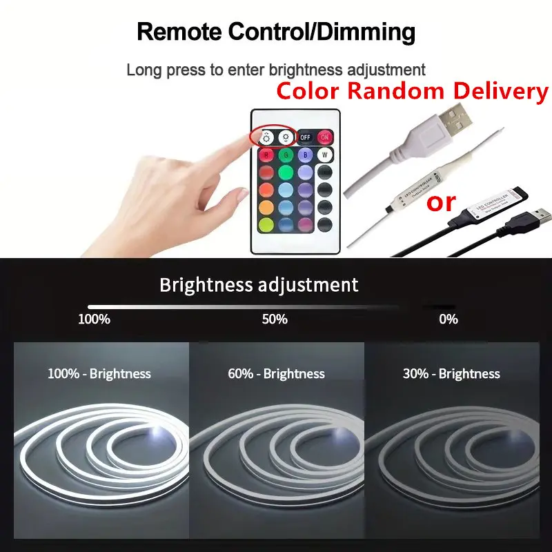 RGB LED Strip Flexible Silicone Neon LED Sign Lights Lamp Rope Waterproof Dimmable Remote Control USB 5V 108Leds/M Room Decor