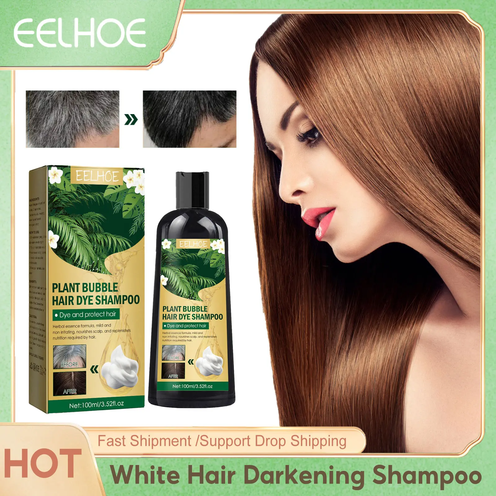 Hair Darkening Shampoo White To Black Cover Gray Nourishing Permanent Blackening Natural Plants Bubble Hair Coloring Cream 100ml