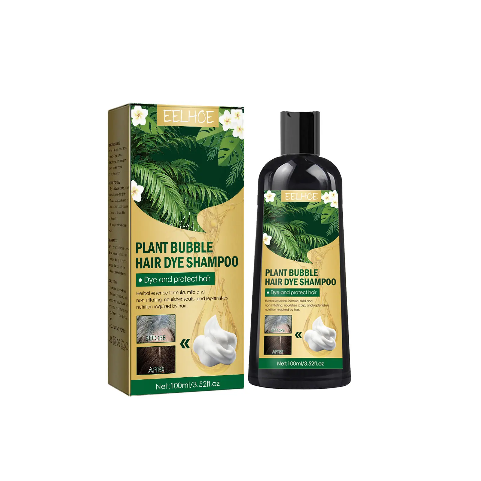 Hair Darkening Shampoo White To Black Cover Gray Nourishing Permanent Blackening Natural Plants Bubble Hair Coloring Cream 100ml
