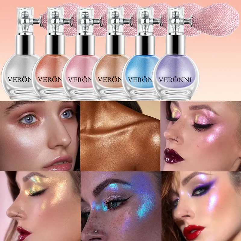 6-Color Diamond Highlighter Powder Spray Waterproof High Gloss Glitter Body Bronzer Highlight Powder Face Contour Illuminator