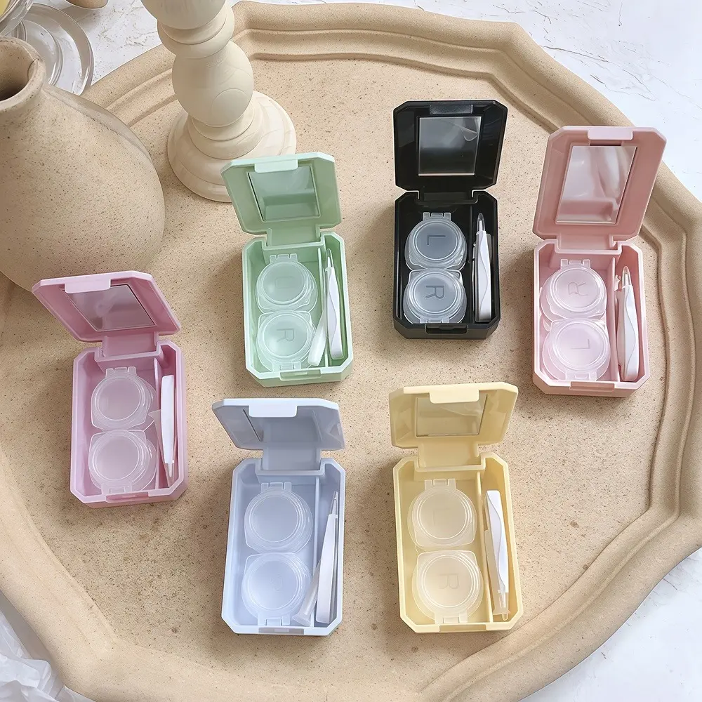 Contact lens case, solid color simple portable mini flip cover press fit double box. Solid color minimalist design.zwq