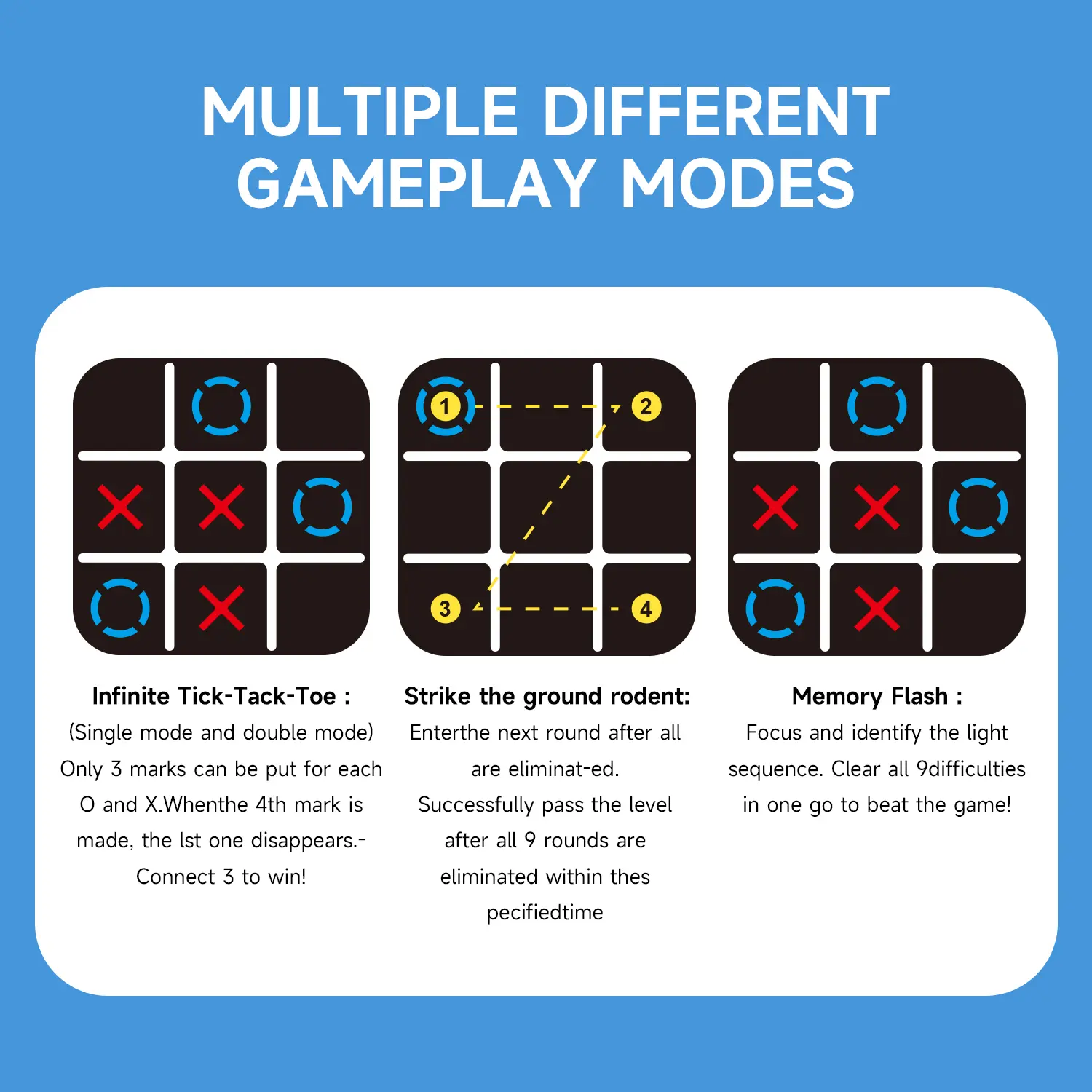 Kids 4IN1 TIC TAC TOE Game Toy 1V1 Battle,Whack-A-Mole,Memory Challenge party Board puzzle game console boy girl Christmas gifts