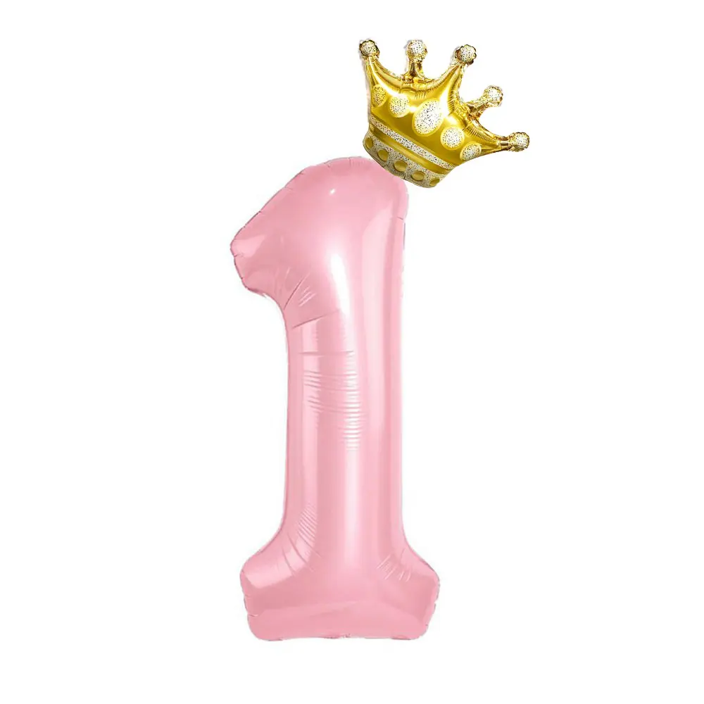 40inch Pastel Light Blue Pink Foil Number Balloon With Crown 1 2 3 4 5 6 Boy Girl Birthday Party Baby Shower Wedding Decoration