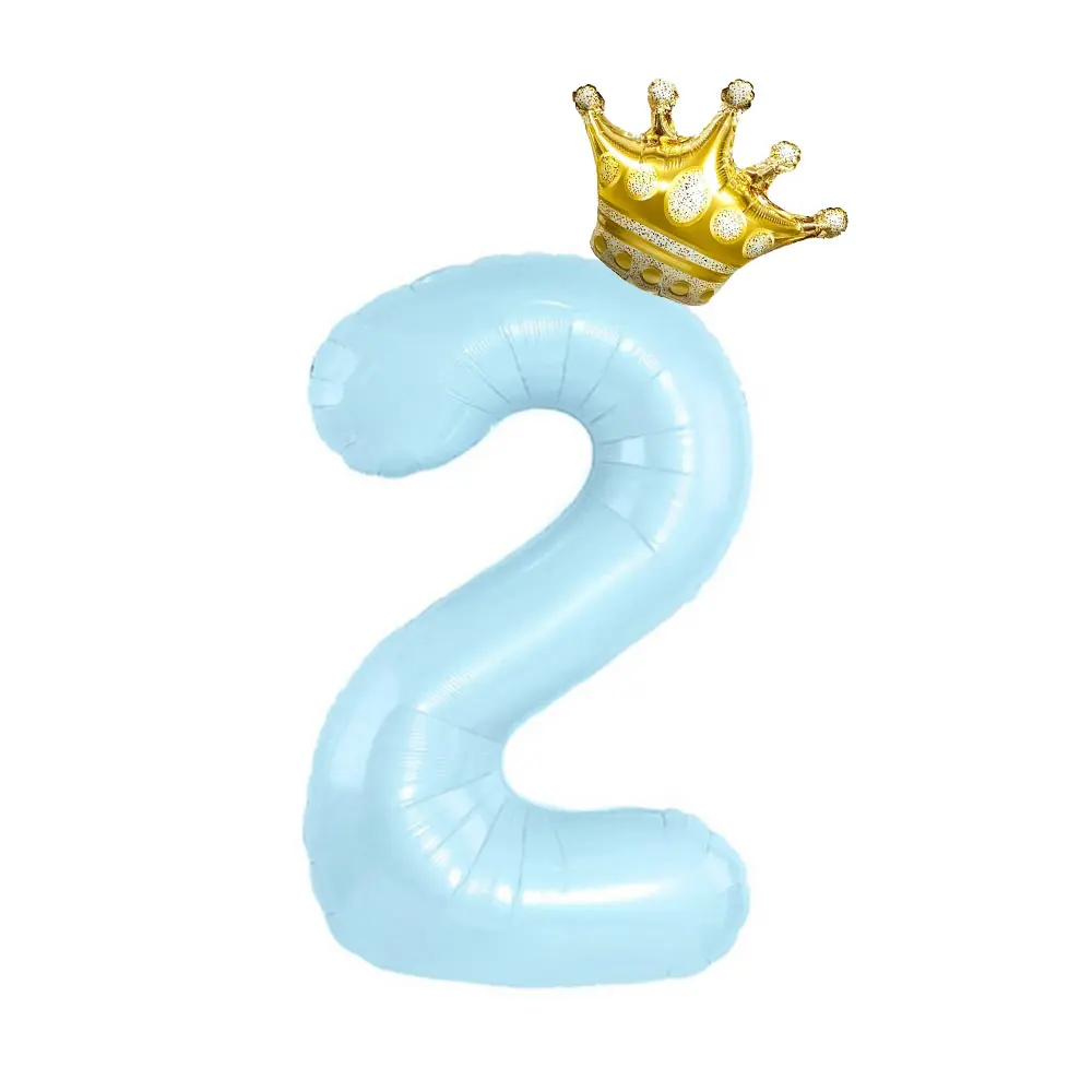 40inch Pastel Light Blue Pink Foil Number Balloon With Crown 1 2 3 4 5 6 Boy Girl Birthday Party Baby Shower Wedding Decoration