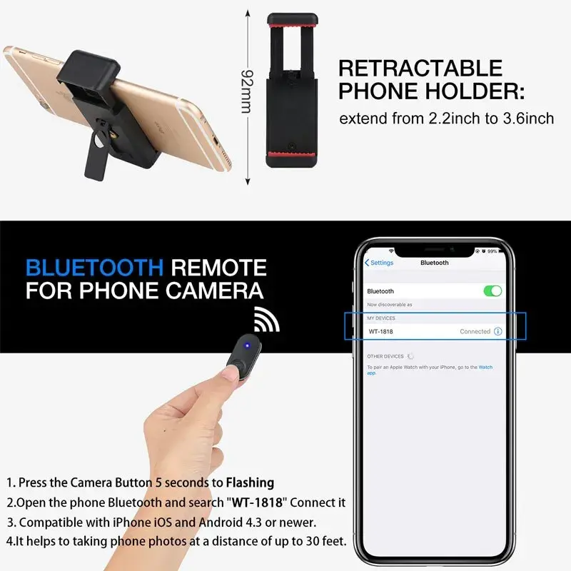 Video Camera Tripod Professional Stand for Phone Xiaomi HUAWEI iPhone Photography Gopro Selfie Remote Control Extendable