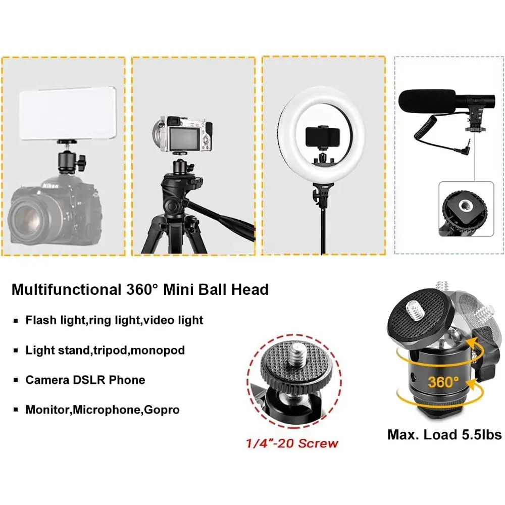 Super Clamp With 360 Degree Mini Ball Head Quick Release Bracket Tripod Mount And 1/4 Screw Clip For DSLR Camera GoPro
