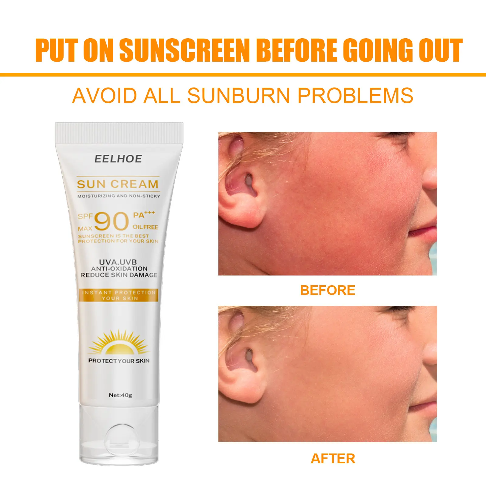 EELHOE Sunscreen Spf 90 Whitening Sun Cream for Face Body Oil-control Bleaching Face Moisturizer Sunblock Skin Protective Cream