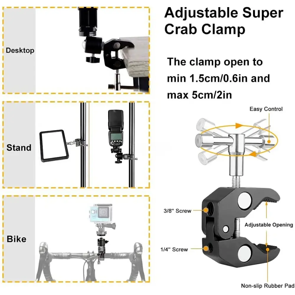 Super Clamp With 360 Degree Mini Ball Head Quick Release Bracket Tripod Mount And 1/4 Screw Clip For DSLR Camera GoPro
