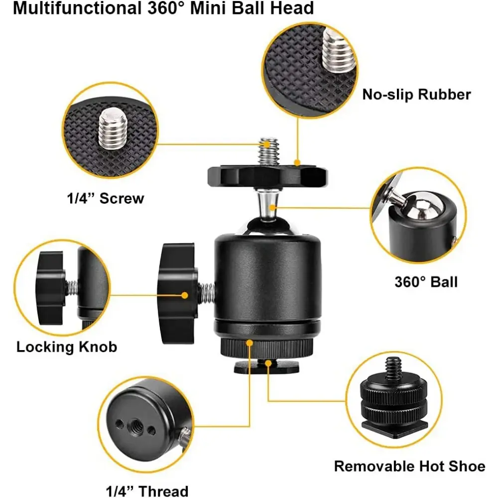 Super Clamp With 360 Degree Mini Ball Head Quick Release Bracket Tripod Mount And 1/4 Screw Clip For DSLR Camera GoPro