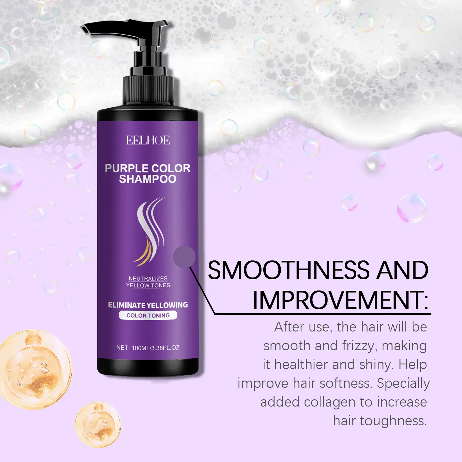 EELHOE Purple Shampoo for Blonde Hair Color Fix Fading Yellow Remedy for Gray Hair Cover After Professional Hair Bleach Shampoo