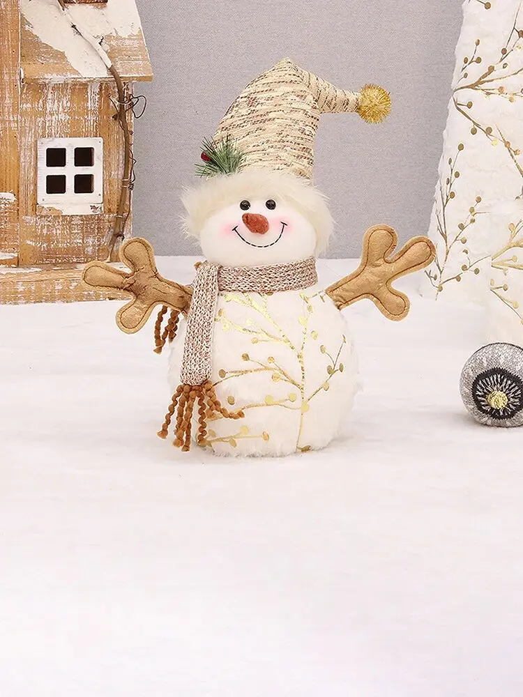 Christmas Decorations Long Plush Printed Fabric Pointed Hat Round Hat Snowman Doll New Christmas Gift Decorations