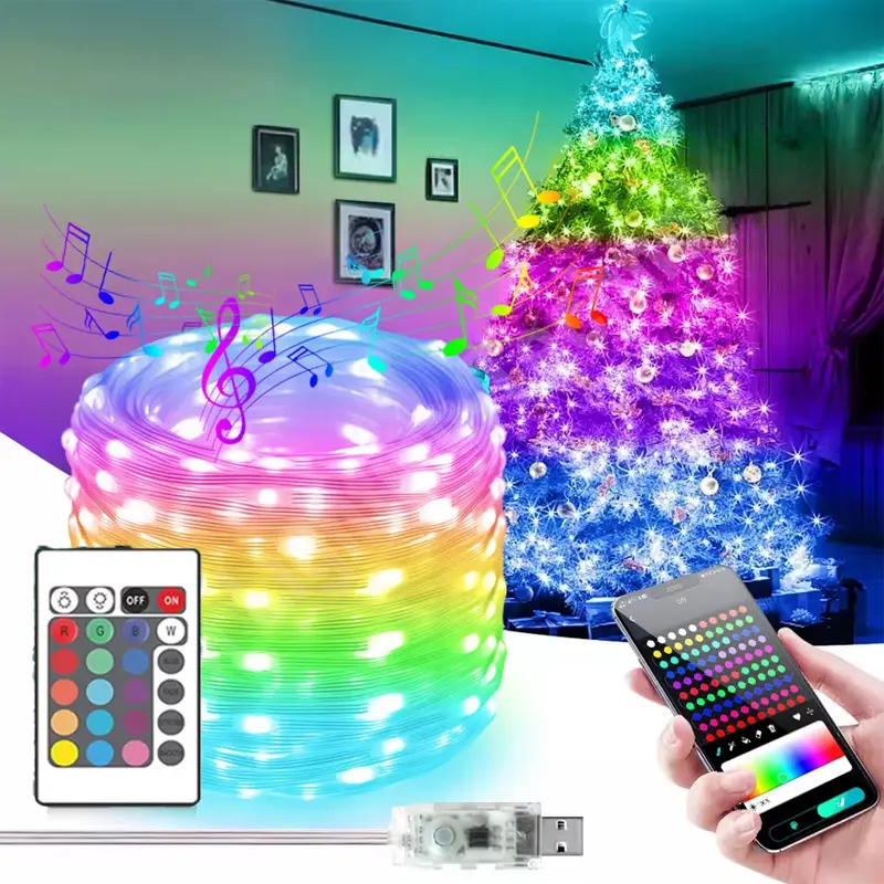 RGBIC LED String Lights Smart USB Fairy Light Bluetooth APP Remote Control Waterproof Dreamcolor for Christmas Tree Home Decor