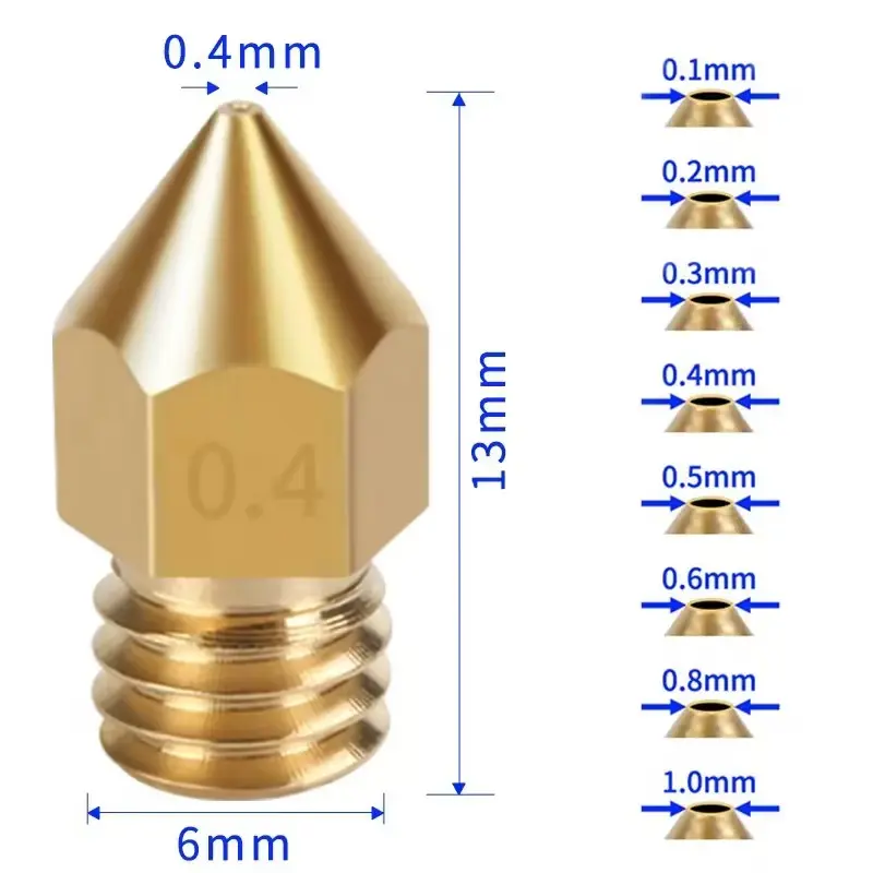 MK8 Brass Nozzle 0.2MM 0.3MM 0.4MM 0.5MM 0.6MM 0.8MM 1.0MM Extruder Print Head Nozzle For 1.75MM CR10 CR10S Ender-3 3D Printer