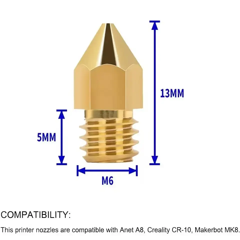 MK8 Brass Nozzle 0.2MM 0.3MM 0.4MM 0.5MM 0.6MM 0.8MM 1.0MM Extruder Print Head Nozzle For 1.75MM CR10 CR10S Ender-3 3D Printer
