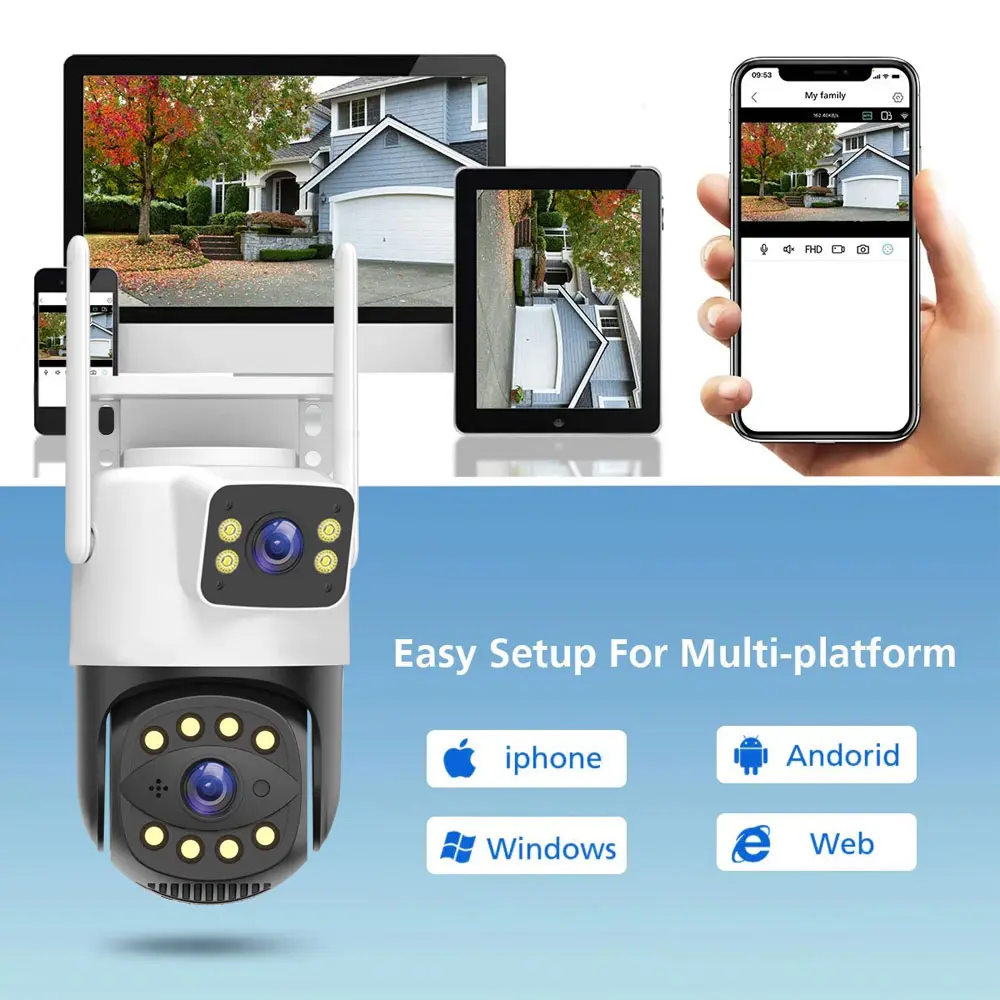 6MP HD IP Wifi Camera Outdoor 5G Dual Lens Dual Screen Icsee App Auto Tracking Waterproof Security Video Surveillance Police