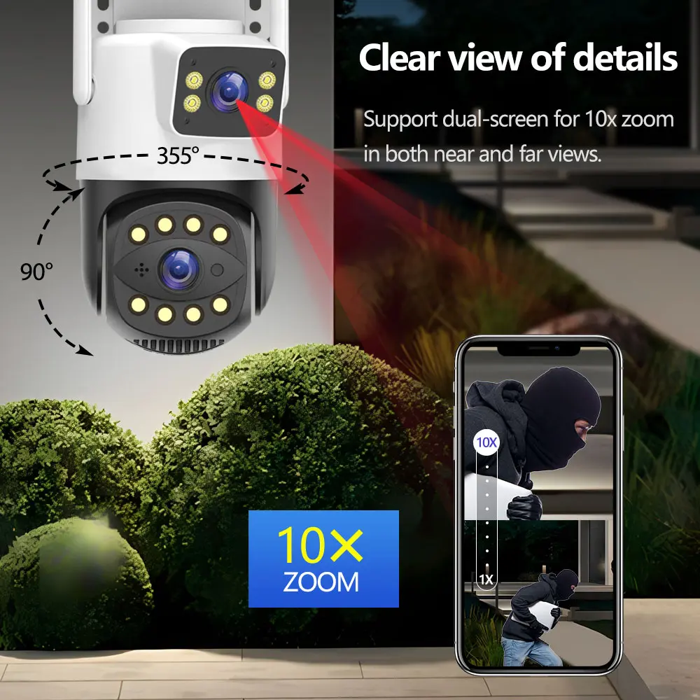 6MP HD IP Wifi Camera Outdoor 5G Dual Lens Dual Screen Icsee App Auto Tracking Waterproof Security Video Surveillance Police