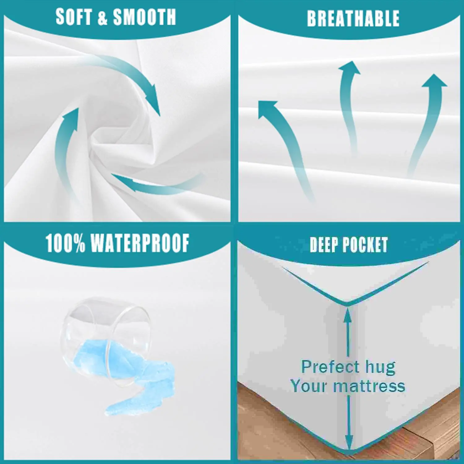 Bedding Zippered Mattress Encasement - 100% Waterproof Mattress Protector - Absorbent, Six-Sided  Fully Encased Mattress Cover