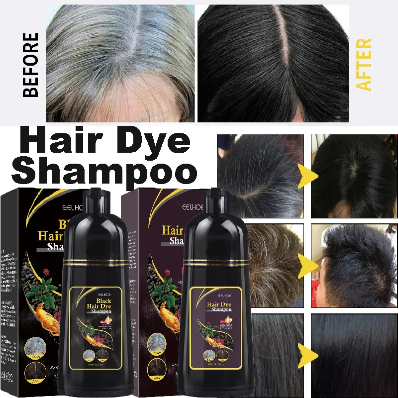 10PCS 3in1 Hair Dye Shampoo for Gray Hair Polygonum Multiflorum Herbal Ingredients Natural Ginger Darkening Coloring Cover 100ml