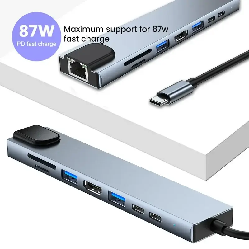 Laptop Adapter With For Macbook Air M1 iPad Pro RJ45 HDMI USB C HUB Type C Splitter Thunderbolt 3 Docking Station