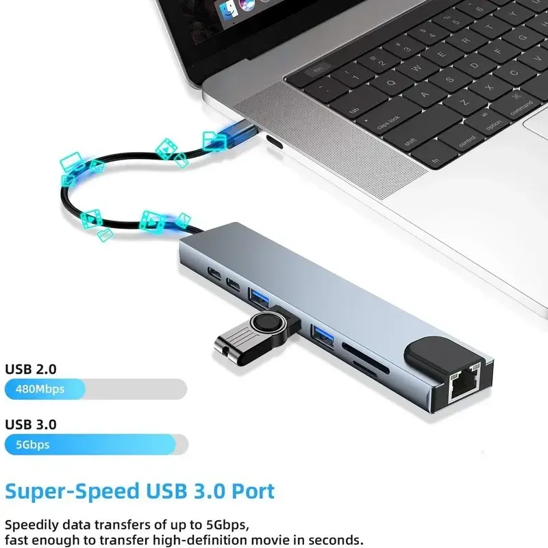 Laptop Adapter With For Macbook Air M1 iPad Pro RJ45 HDMI USB C HUB Type C Splitter Thunderbolt 3 Docking Station