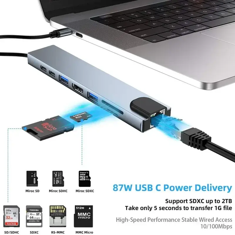 Laptop Adapter With For Macbook Air M1 iPad Pro RJ45 HDMI USB C HUB Type C Splitter Thunderbolt 3 Docking Station