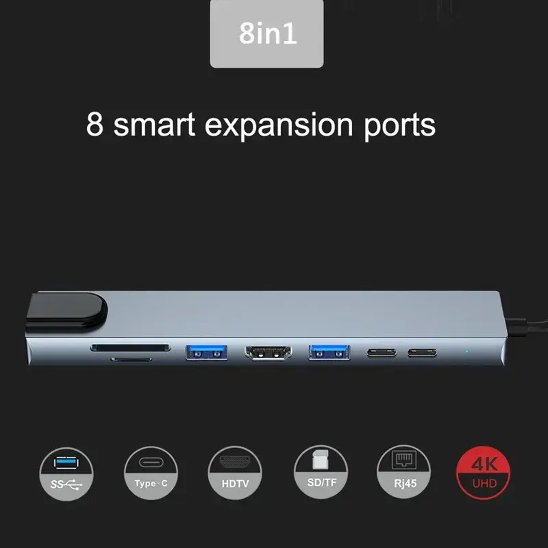 Laptop Adapter With For Macbook Air M1 iPad Pro RJ45 HDMI USB C HUB Type C Splitter Thunderbolt 3 Docking Station