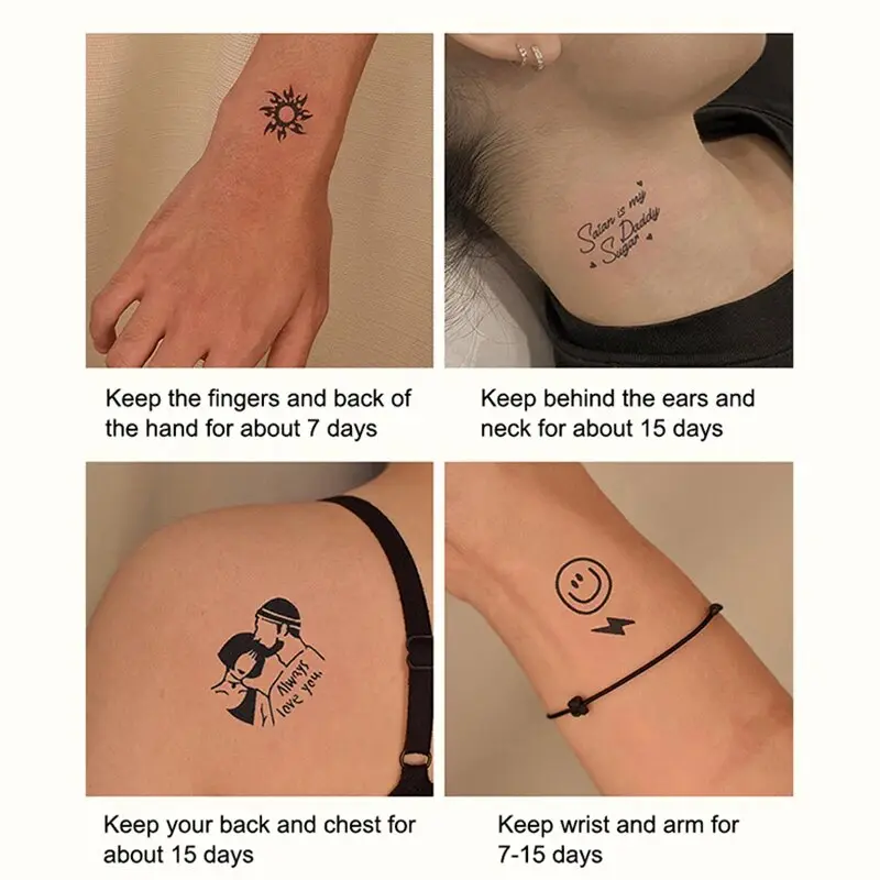 60pcs Herbal Tattoo Stickers with Juice Semi Permanent Waterproof and Non Reflective Small Image Tattoo Cartoon Stickers
