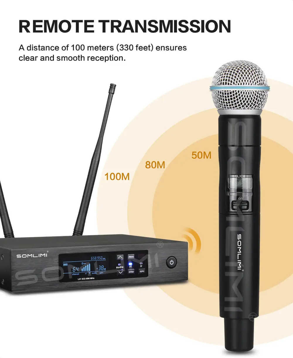 SOMLIMI-Q-B58 High Quality UHF Profeesional Wireless Microphone System Stage Performances Party Karaoke Metal Handheld