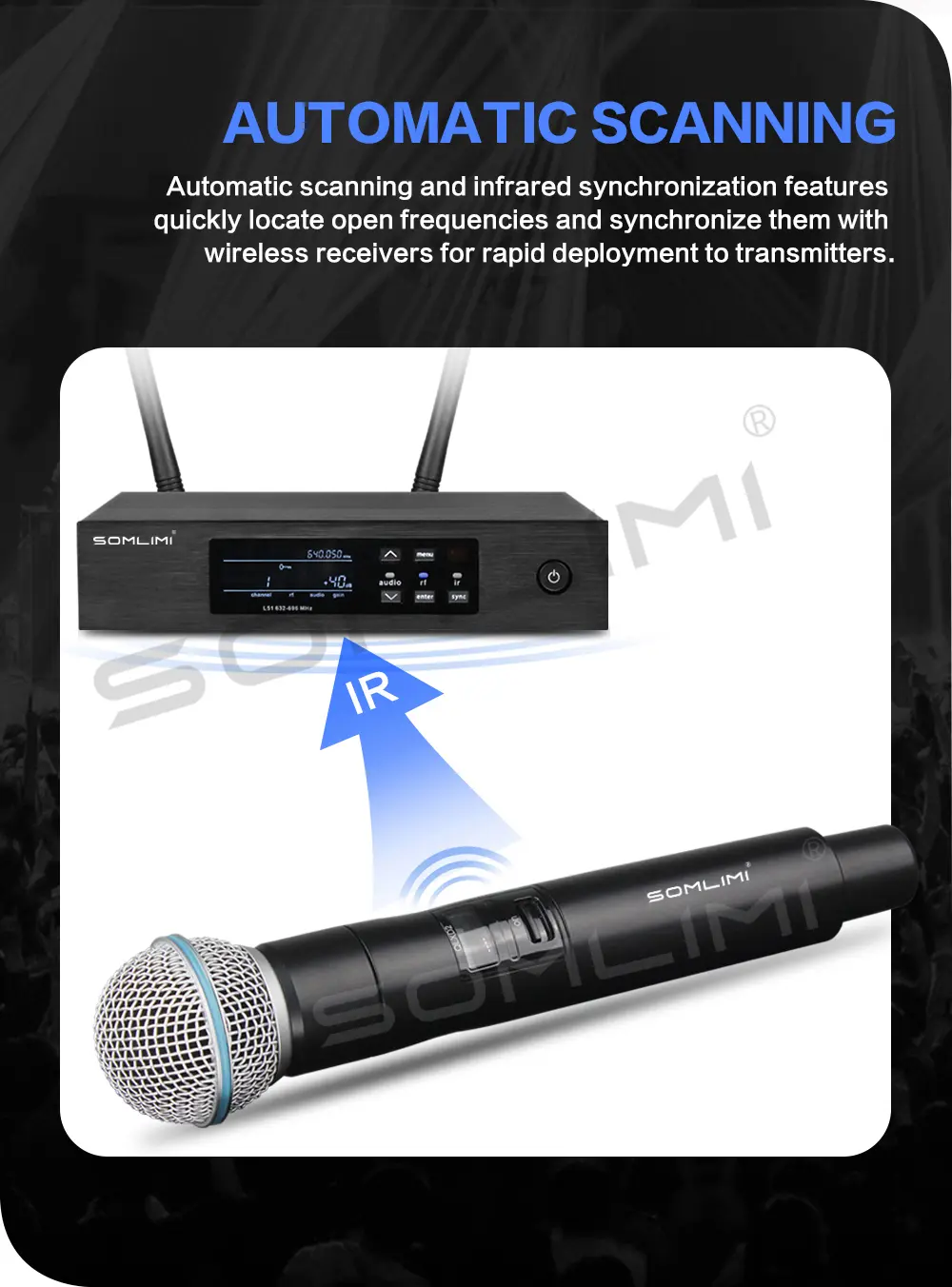SOMLIMI-Q-B58 High Quality UHF Profeesional Wireless Microphone System Stage Performances Party Karaoke Metal Handheld