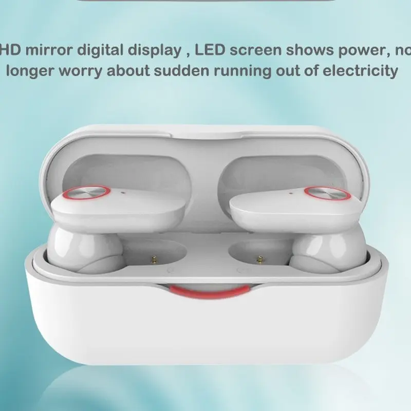 YD06 Mirror Display Bluetooth Earbuds - Wireless In-Ear Stem Headphones with LED Power Indicator & 40H Playtime 