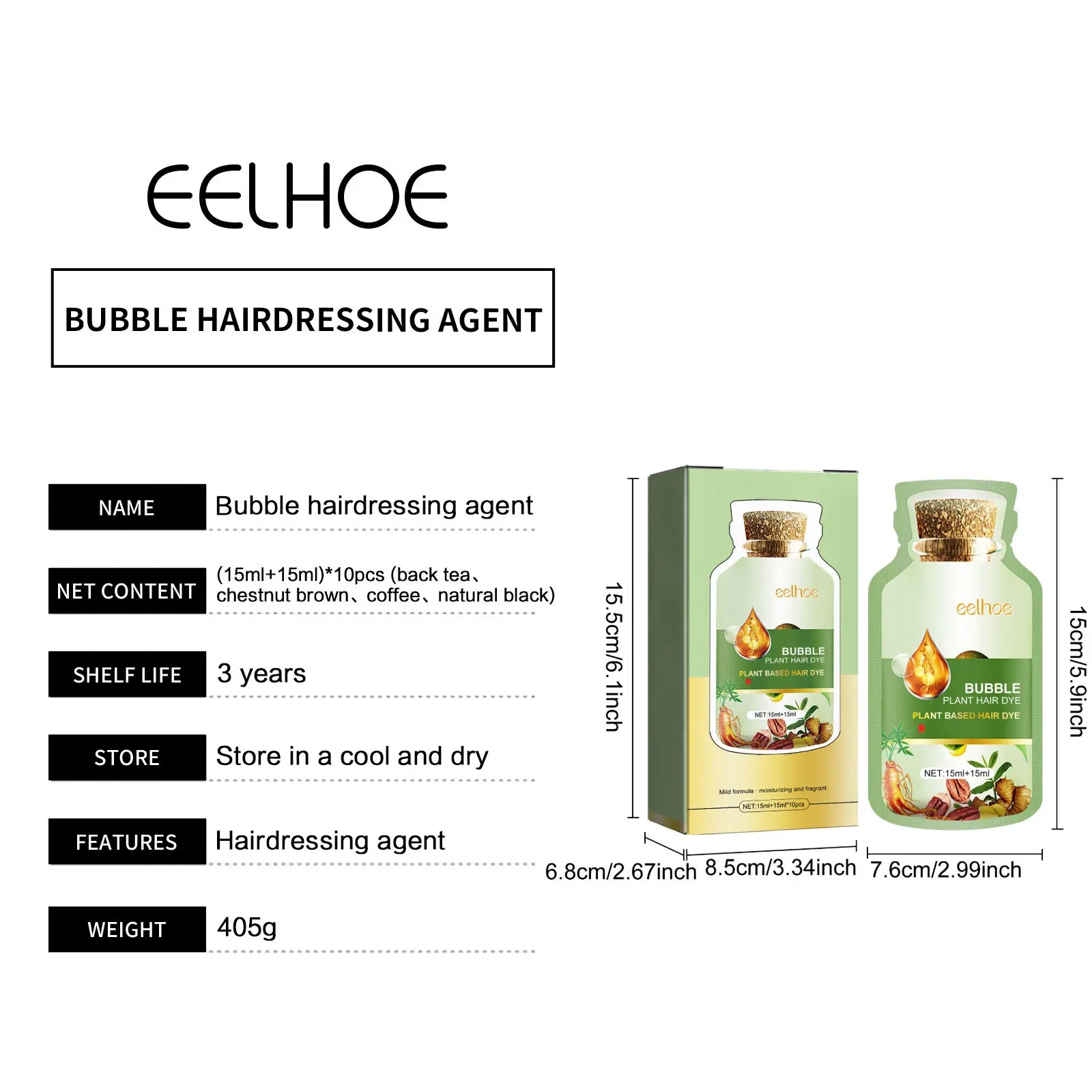 EELHOE Herbal Hair Dye Shampoo Natural Non-irritating Change Hair Color Repair Gray White Cover Hair Care Black Hair Dye Shampoo