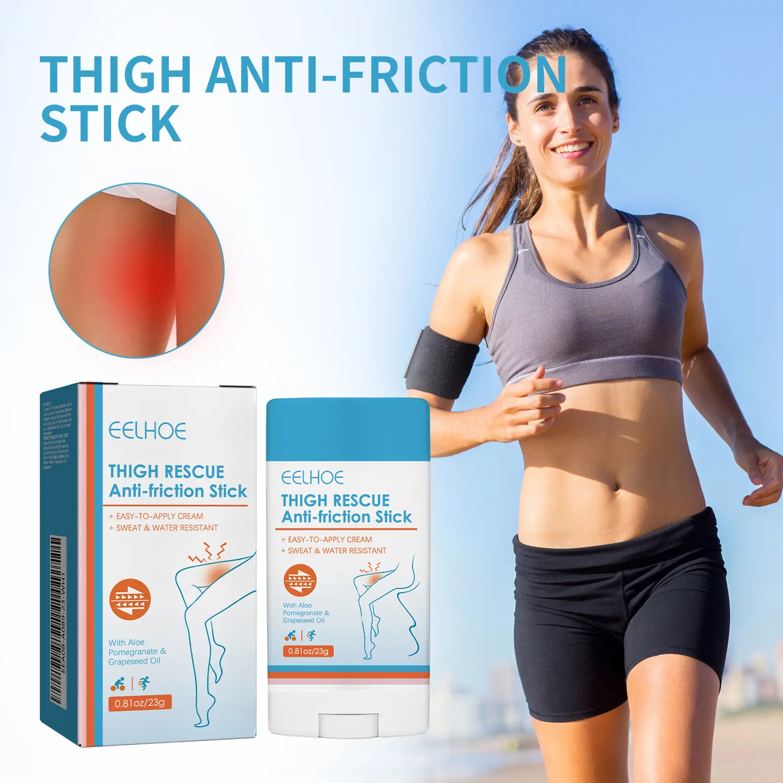 Eelhoe Thigh Rescue Anti-Friction Stick Waterproof Sweat Resistant Easy To Apply Cream Leg Heel Lower Arm Skin Protection Bar