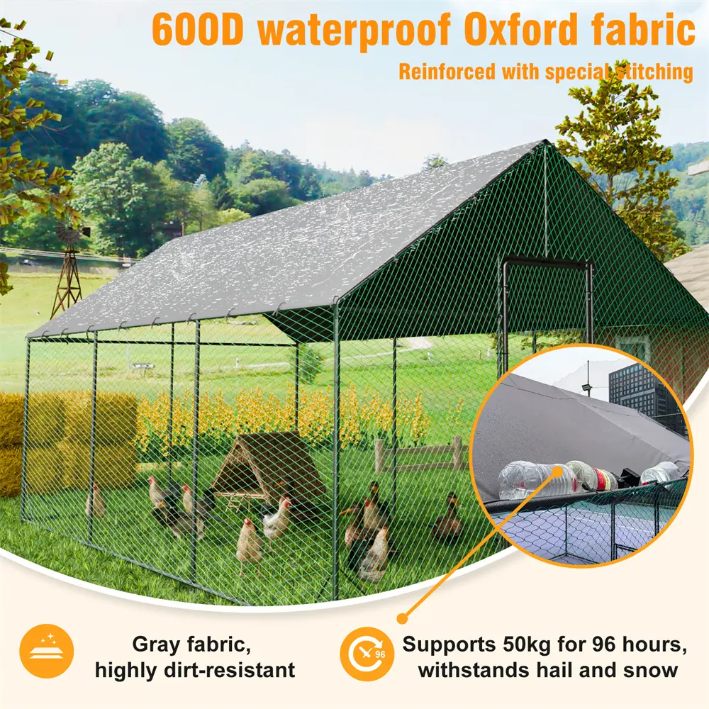 Heavy Duty Upgrade Outdoor Chicken Coop Large Metal Chicken Run Walkin Poultry Habitat Chicken Poultry Cage w/ Waterproof Cover