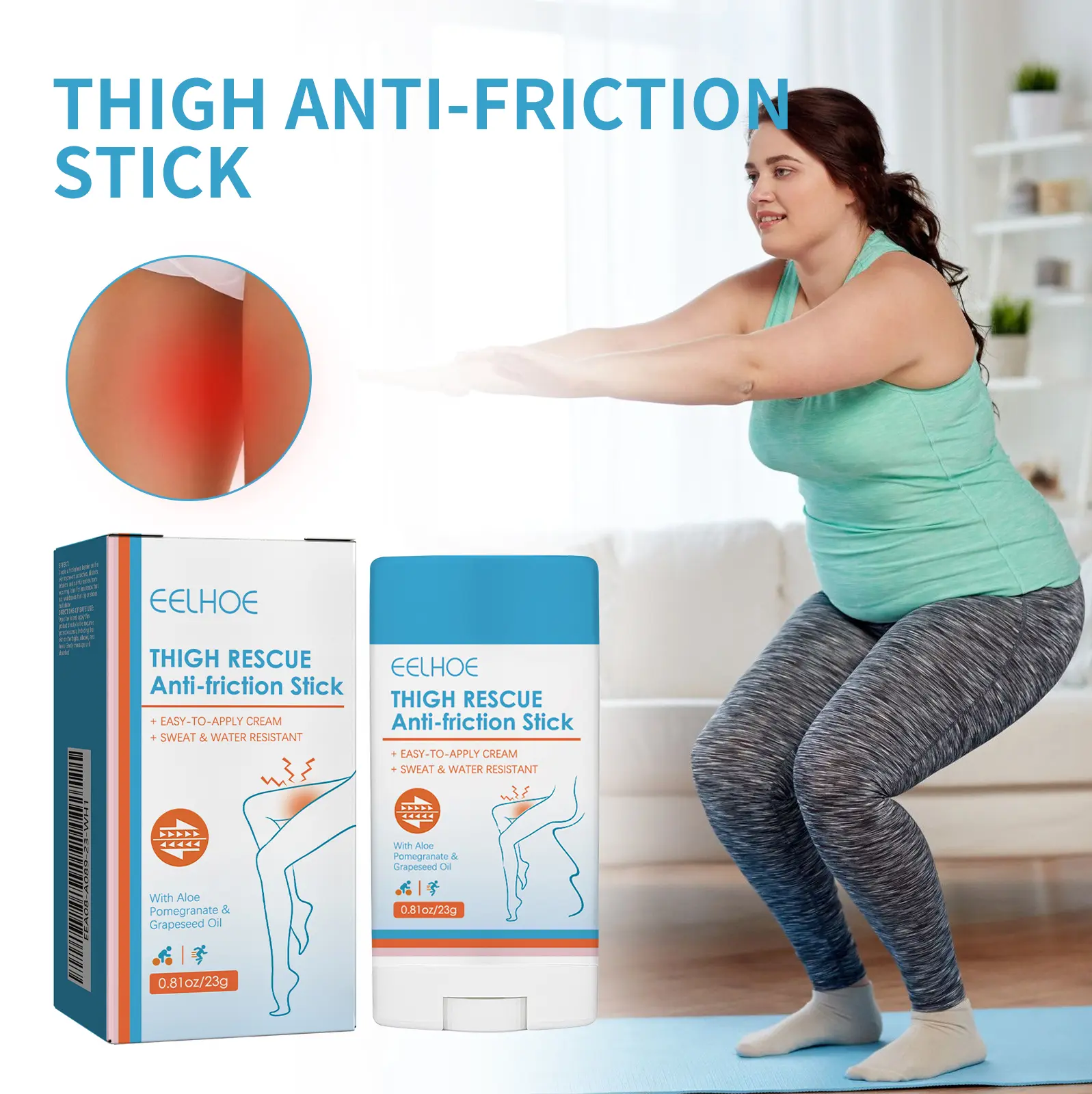 Eelhoe Thigh Rescue Anti-Friction Stick Waterproof Sweat Resistant Easy To Apply Cream Leg Heel Lower Arm Skin Protection Bar