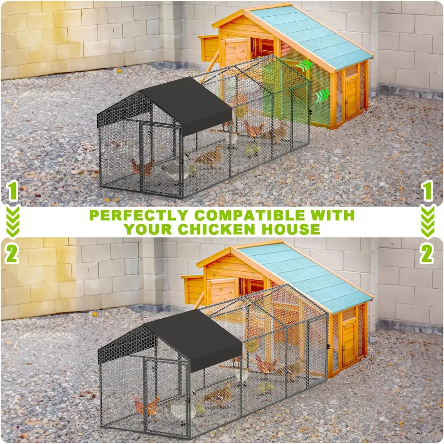 Large Metal Chicken Coop Chicken Run with Cover for 10-12 Chickens 120"×40"×40" Backyard Farm Animal Enclosure Crate Pet Playpen