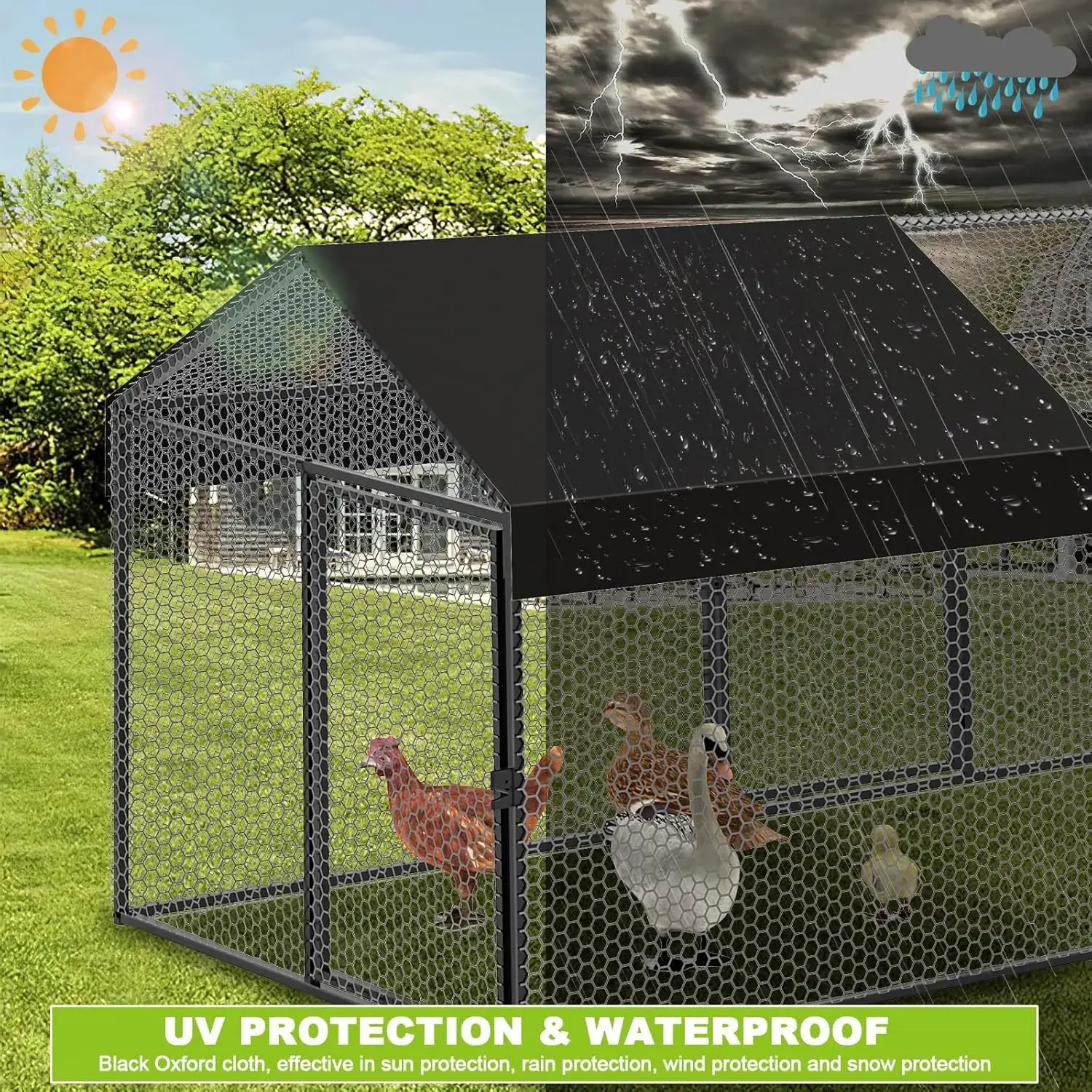 Large Metal Chicken Coop Chicken Run with Cover for 10-12 Chickens 120"×40"×40" Backyard Farm Animal Enclosure Crate Pet Playpen