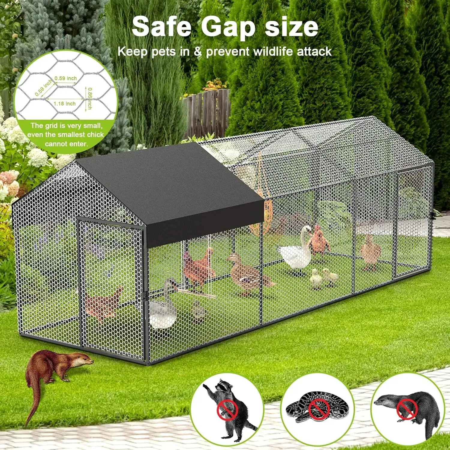 Large Metal Chicken Coop Chicken Run with Cover for 10-12 Chickens 120"×40"×40" Backyard Farm Animal Enclosure Crate Pet Playpen