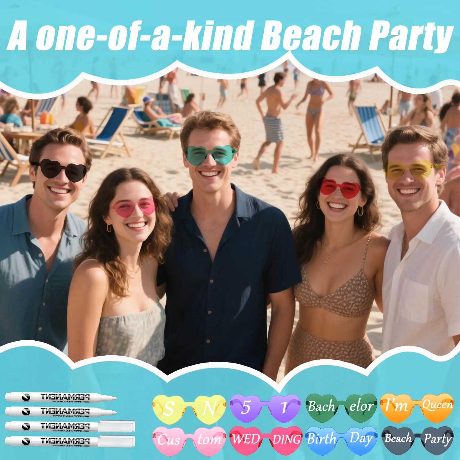16-160Pcs Personalized Wedding Sunglasses Custom Heart Sunglasses with Paint Pens for Adults DIY Birthday Wedding Party Favors