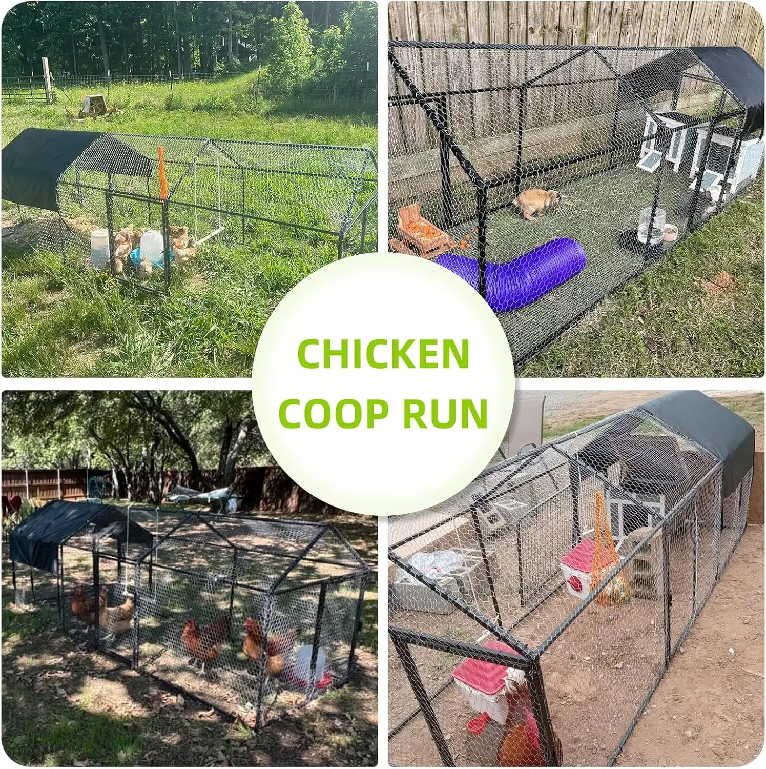 Large Metal Chicken Coop Chicken Run with Cover for 10-12 Chickens 120"×40"×40" Backyard Farm Animal Enclosure Crate Pet Playpen