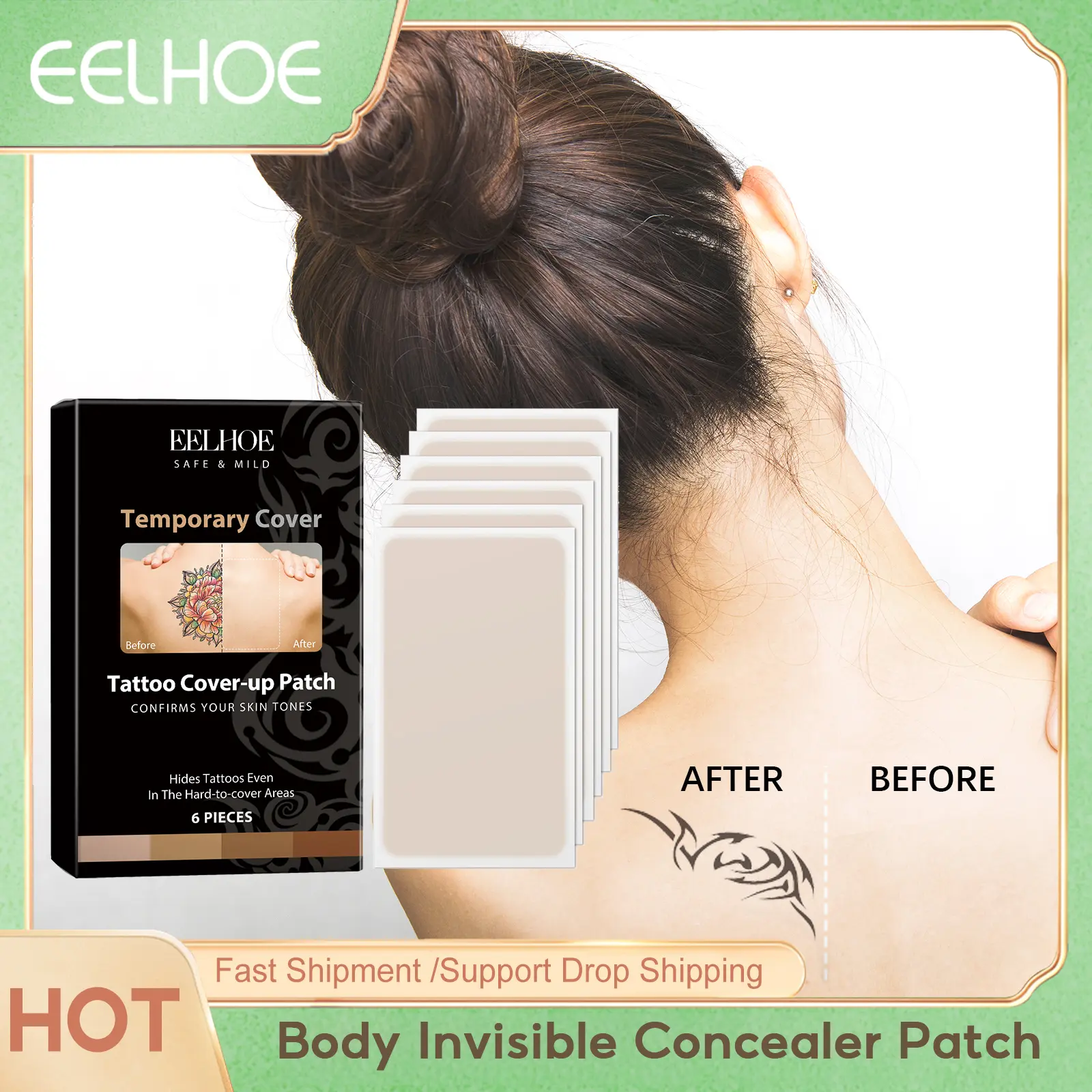 Eelhoe Body Invisible Concealer Patch Lasting Waterproof Tape Full Coverage Cover up Scar Skin Color Tattoo Invisible Stickers