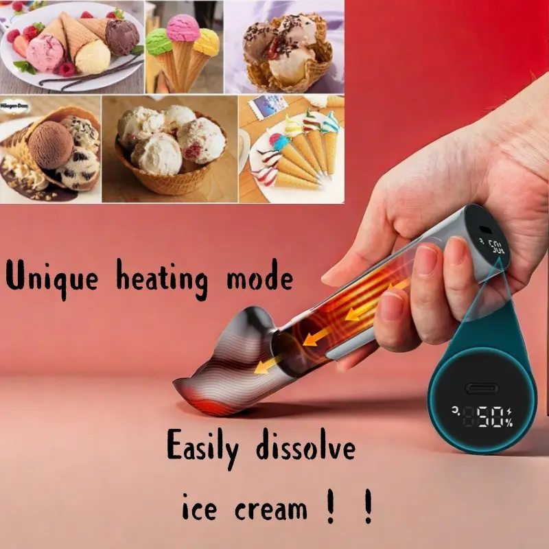 USB Rechargeable Heated Ice Cream Scoop Electric 158°F Fast Heat for Hard Ice Cream Easy for Elderly Kids LED Display,Waterproof