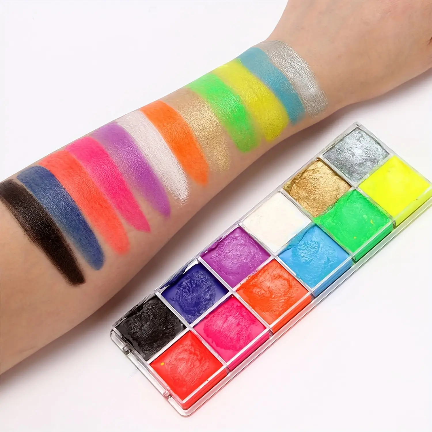 12-color UV Luminous Body Paint Face Painting Palette with 5 Brushes Waterproof Painting Set Halloween Costume Cosplay Makeup